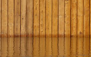 Preview wallpaper fence, boards, wood, water, reflection, brown