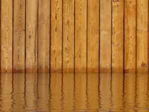 Preview wallpaper fence, boards, wood, water, reflection, brown