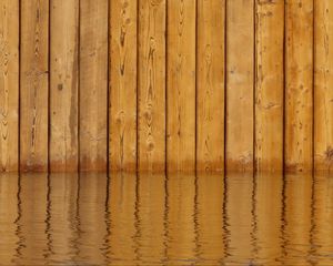 Preview wallpaper fence, boards, wood, water, reflection, brown