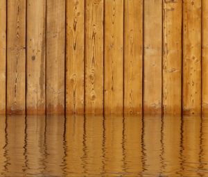 Preview wallpaper fence, boards, wood, water, reflection, brown