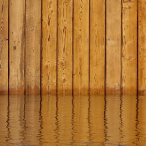 Preview wallpaper fence, boards, wood, water, reflection, brown