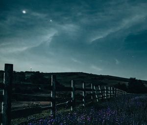 Preview wallpaper fence, flowers, starry sky, night