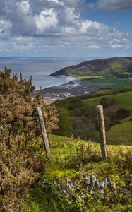 Preview wallpaper fence, grass, coast, sea, nature