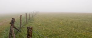 Preview wallpaper fence, grass, field, flowers, fog