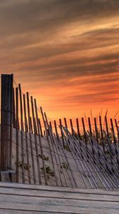 Preview wallpaper fence, laths, sun, decline, evening, sand, beach