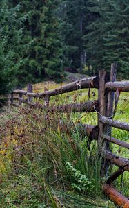 Preview wallpaper fence, logs, grass, trees