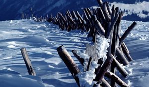 Preview wallpaper fence, logs, mountains, snow