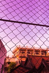 Preview wallpaper fence, mesh, building, sky, pink