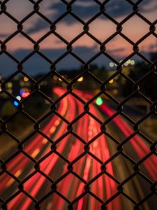 Preview wallpaper fence, mesh, lowlight, night, street