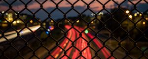 Preview wallpaper fence, mesh, lowlight, night, street
