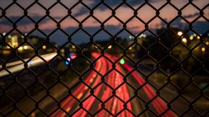 Preview wallpaper fence, mesh, lowlight, night, street