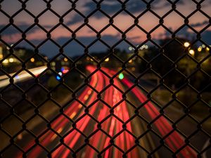 Preview wallpaper fence, mesh, lowlight, night, street