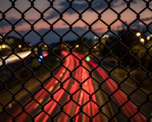 Preview wallpaper fence, mesh, lowlight, night, street