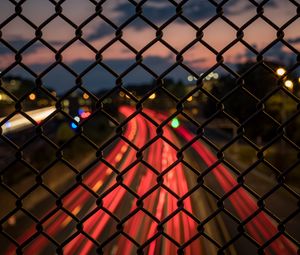 Preview wallpaper fence, mesh, lowlight, night, street