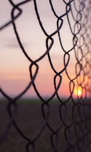Preview wallpaper fence, mesh, metal, sunset