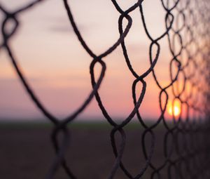 Preview wallpaper fence, mesh, metal, sunset