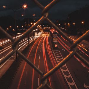 Preview wallpaper fence, mesh, road, night