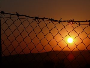 Preview wallpaper fence, mesh, sunset, dark