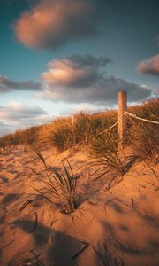 Preview wallpaper fence, sand, grass, beach