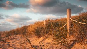 Preview wallpaper fence, sand, grass, beach