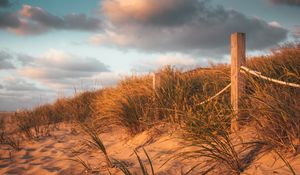 Preview wallpaper fence, sand, grass, beach