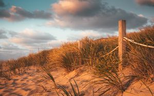 Preview wallpaper fence, sand, grass, beach
