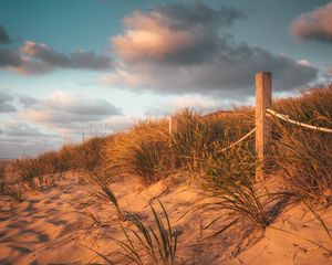 Preview wallpaper fence, sand, grass, beach