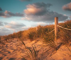 Preview wallpaper fence, sand, grass, beach