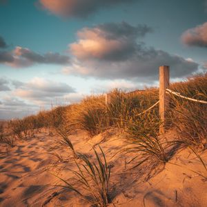 Preview wallpaper fence, sand, grass, beach
