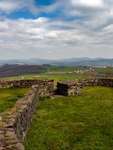 Preview wallpaper fence, stones, grass, field, valley