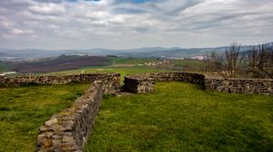 Preview wallpaper fence, stones, grass, field, valley