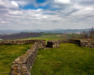 Preview wallpaper fence, stones, grass, field, valley