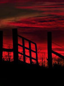 Preview wallpaper fence, sunset, evening, silhouettes, grass