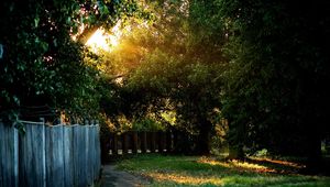 Preview wallpaper fence, track, trees, wire, yard, protection, light