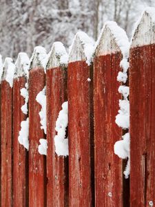 Preview wallpaper fence, wooden, snow, red