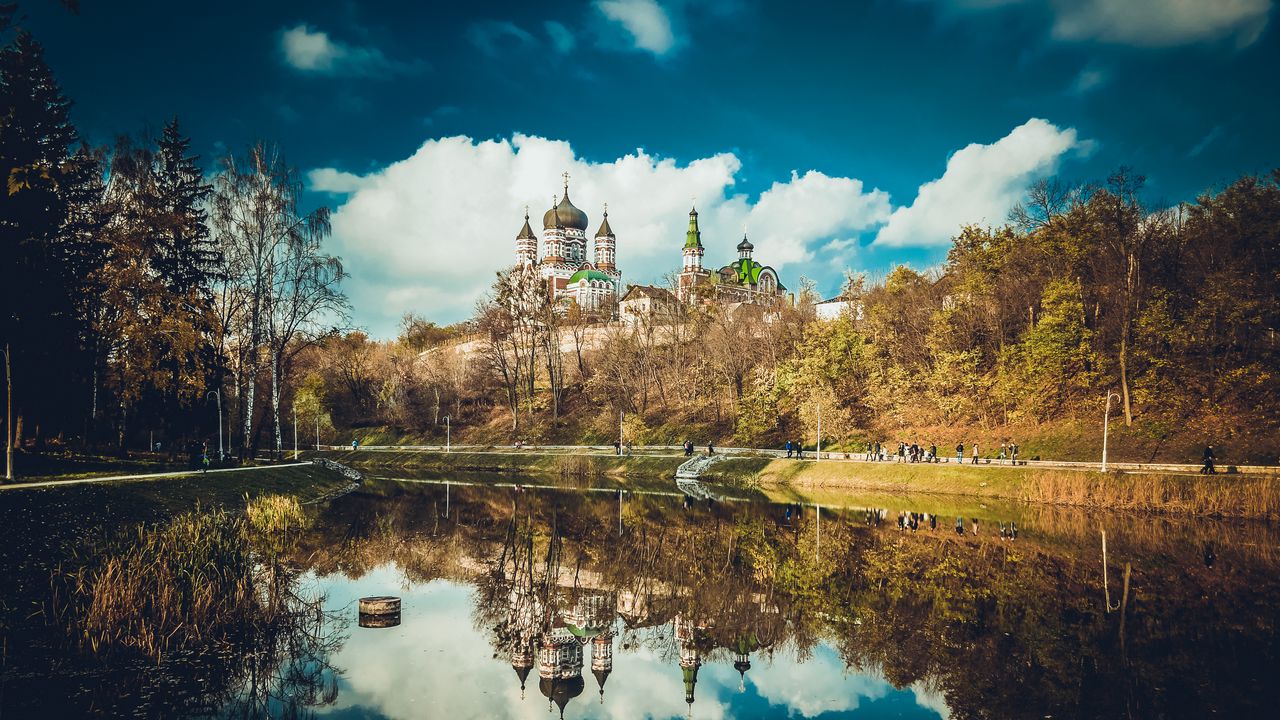 Wallpaper feofania, kiev, cathedral, reflection, pond