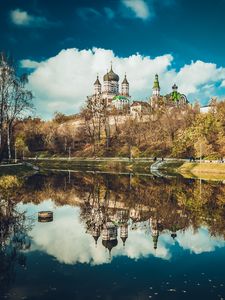 Preview wallpaper feofania, kiev, cathedral, reflection, pond