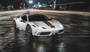 Preview wallpaper ferrari 458, ferrari, car, white, night, road