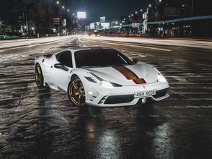 Preview wallpaper ferrari 458, ferrari, car, white, night, road