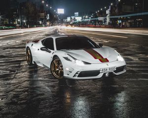 Preview wallpaper ferrari 458, ferrari, car, white, night, road