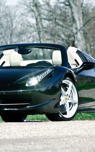 Preview wallpaper ferrari, 458, italia, convertible, black, front view