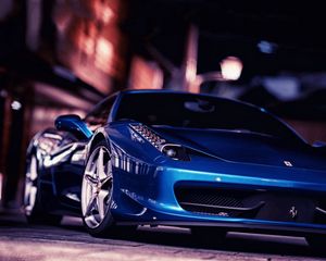 Preview wallpaper ferrari 458 italia, ferrari, front view, blue