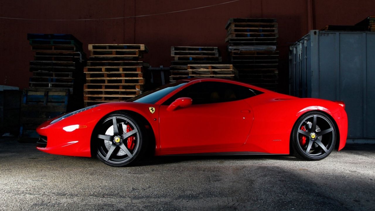 Wallpaper ferrari, 458 italia, red, italy, profile, tinted, black discs