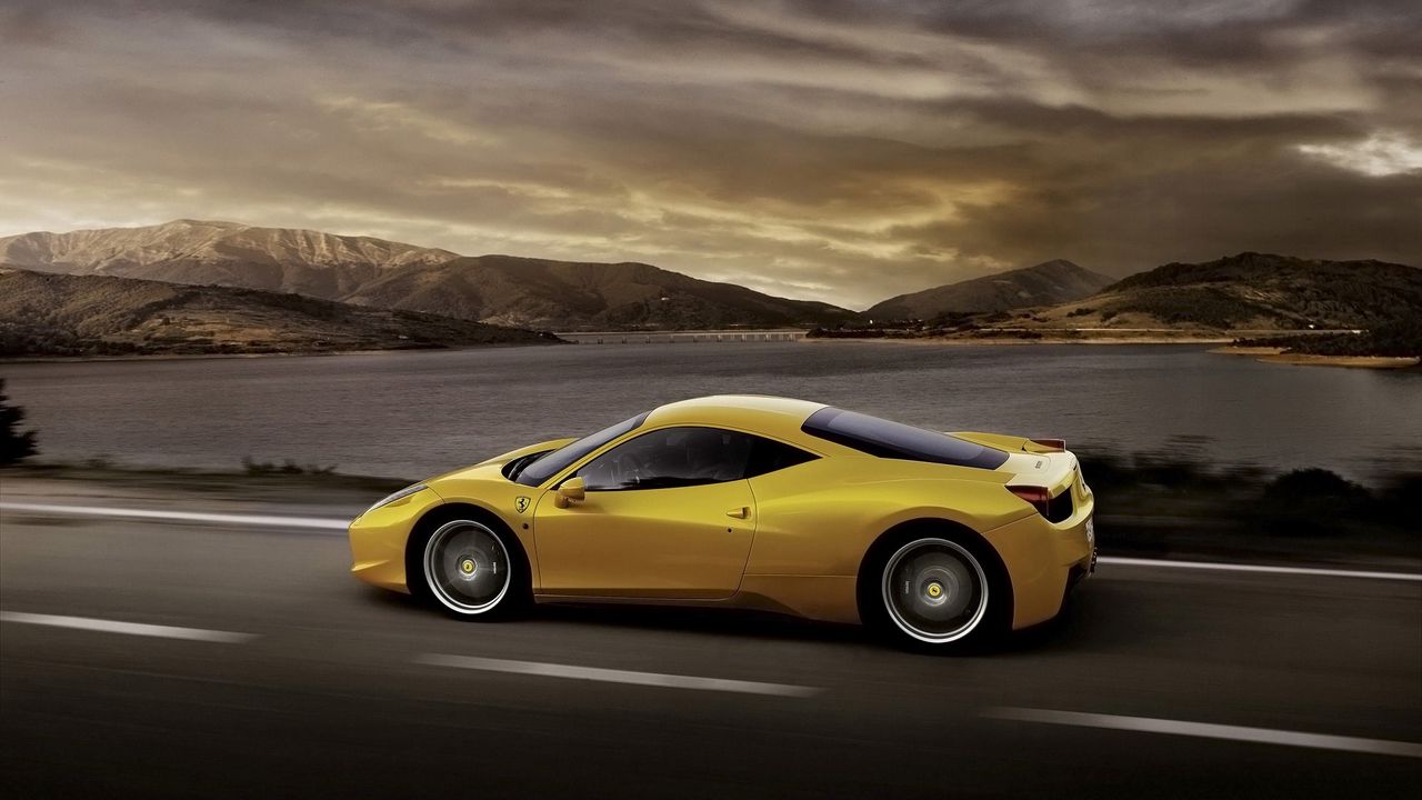 Wallpaper ferrari 458 italia, yellow, car, side view, speed
