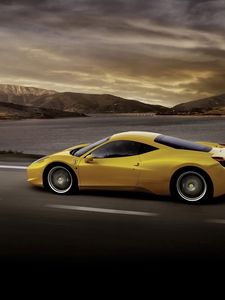 Preview wallpaper ferrari 458 italia, yellow, car, side view, speed