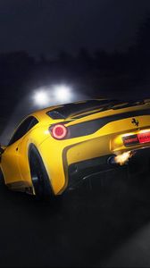 Preview wallpaper ferrari, 458 speciale, yellow, lights, rear view