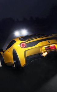 Preview wallpaper ferrari, 458 speciale, yellow, lights, rear view