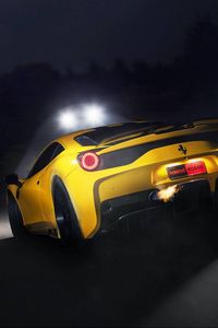 Preview wallpaper ferrari, 458 speciale, yellow, lights, rear view