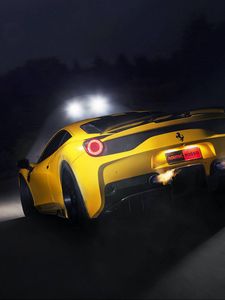 Preview wallpaper ferrari, 458 speciale, yellow, lights, rear view