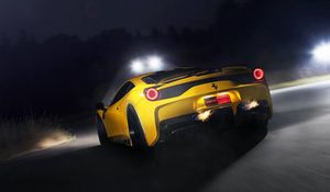 Preview wallpaper ferrari, 458 speciale, yellow, lights, rear view